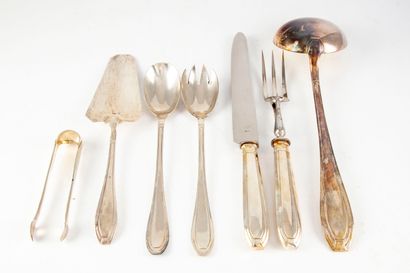 null Important Art Deco style silver-plated metal menagere, including 12 large cutlery,...