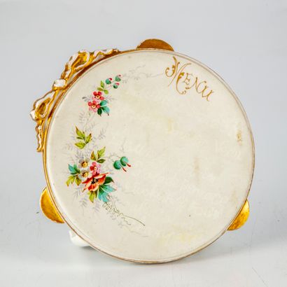 null Porcelain menu plate in the form of a medallion decorated with a knotted ribbon,...
