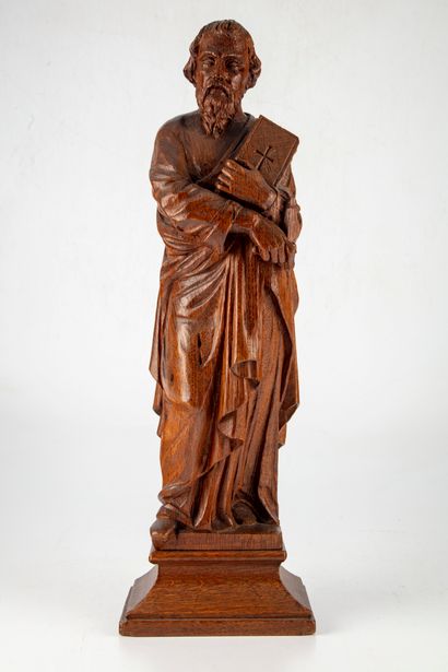 null Statuette in carved wood representing Saint Paul. 

H. Height : 49 cm 

Small...