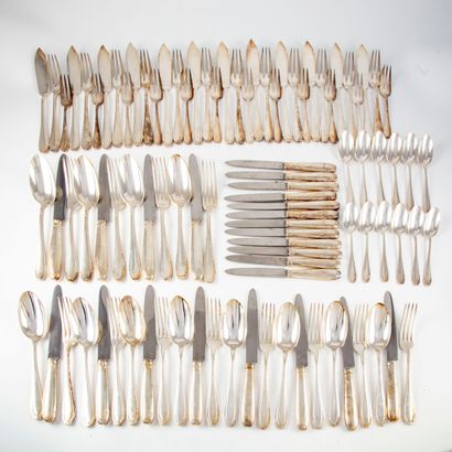 null Important Art Deco style silver-plated metal menagere, including 12 large cutlery,...