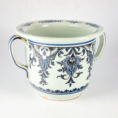 null ROUEN 

large enamelled earthenware planter with blue and white decoration of...