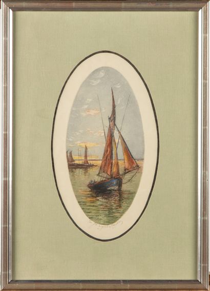 null FRENCH SCHOOL 20th century

Sailboats at dusk 

Pair of etchings in color, countersigned...