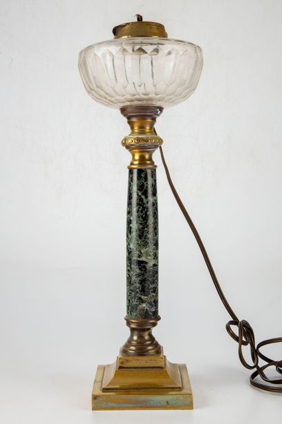 null Kerosene lamp, the column in green marble resting on a terrase of square form...