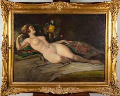 GEIGER Richard GEIGER (1870-1945)

Naked woman with parrot

Oil on canvas

73 x 100...