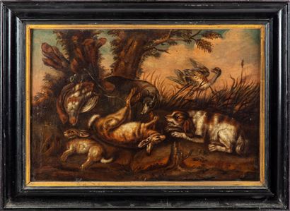 MOVADO ECOLE FRANCAISE du XVIIIe

Chiens et lapins

Huile sur toile

35,5 x 53 c...