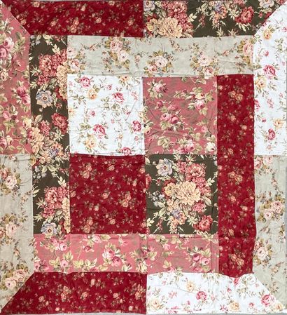 null Couverture patchwork-Quilt à motifs de fleurs de couleur rose - vert - rouge

110...