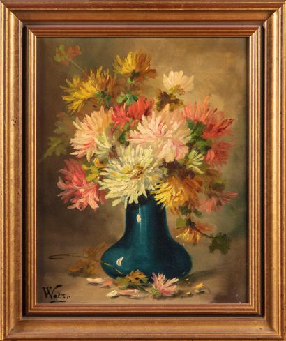 null ECOLE FRANCAISE du XXe

Bouquet de dahlias dans un vase bleu

Huile sur toile,...