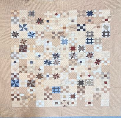 null Couverture patchwork-Quilt à motifs d'étoiles et formes géométriques sur fond...