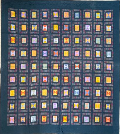null Couverture patchwork-Quilt à motifs de petits cubes en pointes de diamant multicolores...