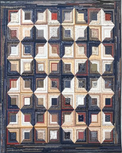 null Couverture patchwork-Quilt à motifs de quadrillages de couleur bleu et beige

170...