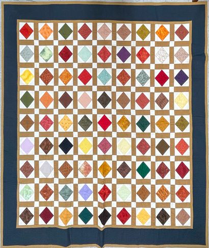 null Couverture patchwork-Quilt à motifs de losanges multicolores. Bordure de couleur...