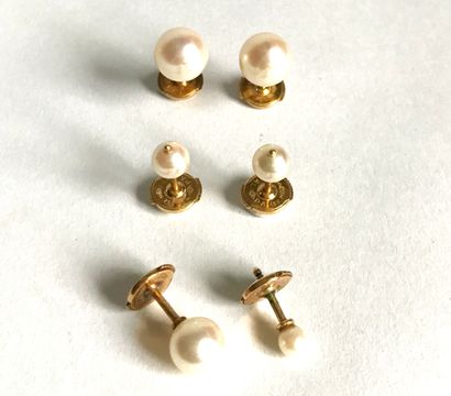 Two pairs of gold and cultured pearl stud...