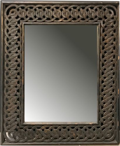 Grand miroir à encadrement en bois ajouré...