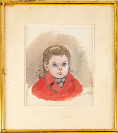 null Madeleine LUKA
Portrait de jeune fille à la robe rouge
Aquarelle, datée 1854
21...