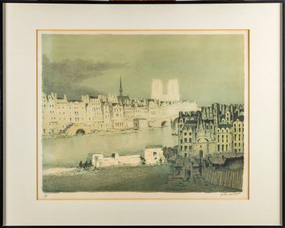 null André BEAUREPAIRE (1924-2012)
Notre-Dame de Paris, vue du vieux Paris 
Lithographie,...