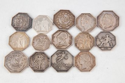 Set of 14 silver tokens including 
