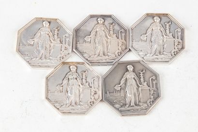 Set of 5 silver tokens of the 