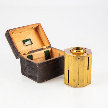 null POPULAR ART - Antique tool 
Octagonal surveyor's square in gilded brass, presented...