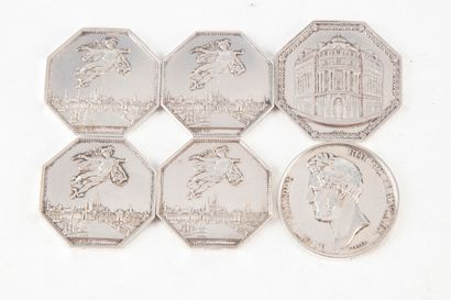 null Set of 6 silver tokens including "Chambre de commerce de Rouen, Chambre du commerce...
