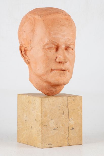 null 20th century french school 
Head of Jacques Chancel 
Terracotta, marble base,...