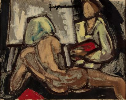 null Jeff FRIBOULET (1919-2003)
The painter and his model
Monotype on paper
30 x...