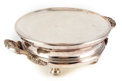 null Silver-plated metal plate warmer with two handles and finely chiseled decoration...