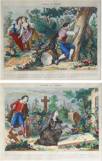 null Two pictures of Epinal illustrating the novel of M. le chevalier de Florian...