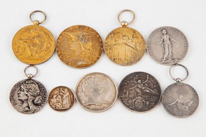Set of 9 medals and tokens in silver, including:...