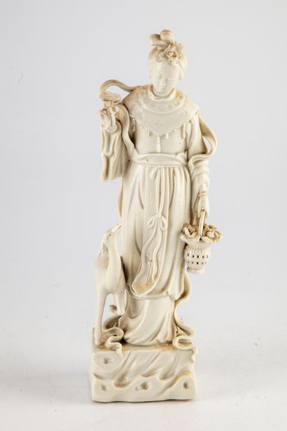 null CHINA
Statuette of a young girl with a deer in white enameled porcelain of China....