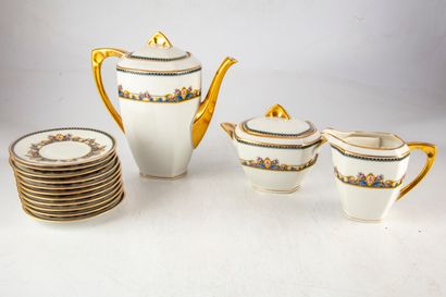 null Manufacture Jean BOYER- Limoges 
ART DECO coffee set with polychrome decoration...