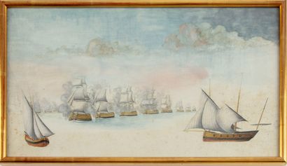 null french school of the 19th century 
Convoy of gallions 
Watercolor
20 cm x 36,5...