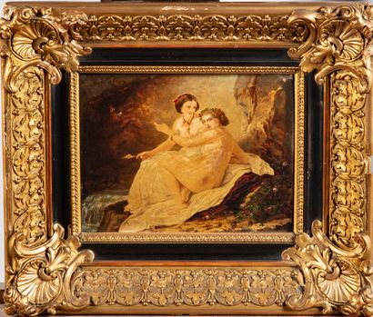 null french school of the 19th century 
Nymphs
Oil on panel 
24 x 19,5 cm