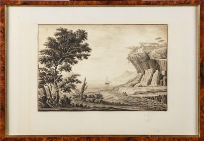 null Luigi CHERUBINI (1760-1842) composer.
Two characters on the seaside
Ink drawing,...