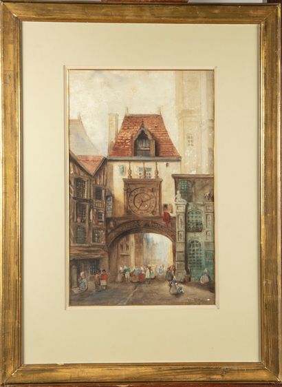 null Richard Parkes BONINGTON (1802-1828) , entourage de 
Le Gros Horloge à Rouen...