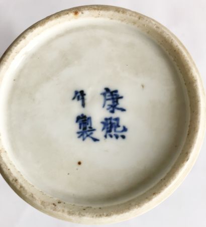 null CHINE
Petit vase rouleau en porcelaine à décor bleu blanc de pivoines et rinceaux
Marque...