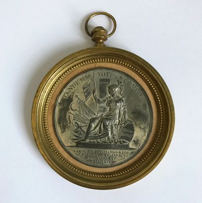 null Grande médaille commémorative en métal argenté pour le Sacre de Charles X -...