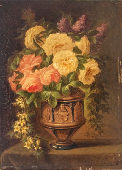 null french school of the 19th century 
Still life with a bouquet of flowers
Oil...
