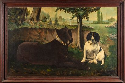 null 20th century FRENCH SCHOOL 
Dogs
Oil on canvas, signed lower right "C. Devaurey".
73...