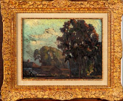 null 20th century FRENCH SCHOOL 
Landscape 
Oil on cardboard, signed lower right...