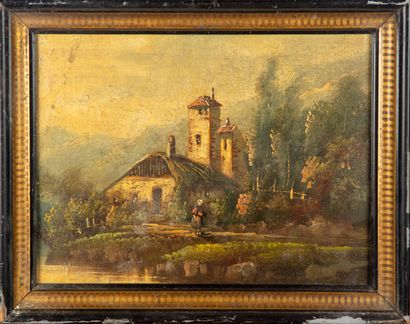 null FRENCH SCHOOL of the XXth century
The farm in the valley
Oil on canvas mounted...