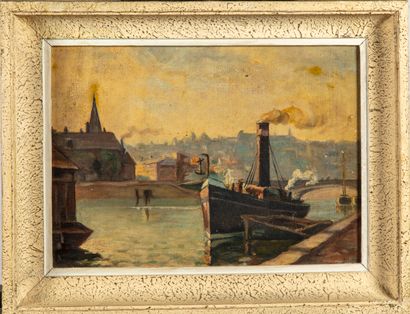 null 20th century french school 
Steamboat at the quay 
Oil on canvas 
24 x 33 c...