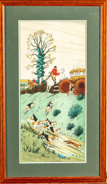 null After Harry ELIOTT
Hunting Scene
Two engravings in color
45 x 22,5 cm at si...