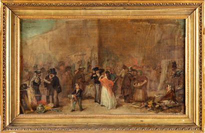 null SPANISH SCHOOL of the end of the XIXth century 
Market scene 
Oil on canvas,...
