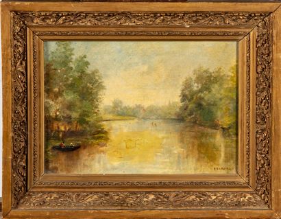 null FRENCH SCHOOL of the beginning of XXth century
River landscape 
Oil on canvas,...