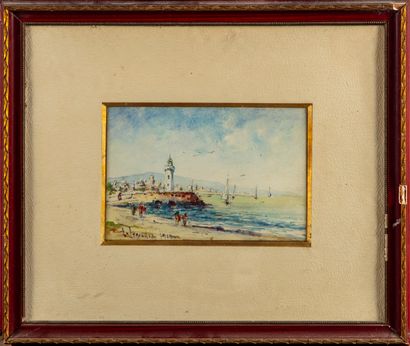 null Léon Alphonse LEGENDRE (1845-1912)
Seaside in the East
Watercolor, signed lower...
