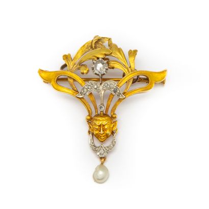 Brooch that can be worn as a pendant in yellow...