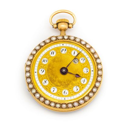 null Lady's collar watch in yellow gold, the dial in gold and enamel surrounded by...