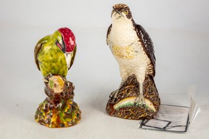null Manufacture ROYAL DOULTON 
Ensemble de deux oiseaux en porcelaine émaillée polychromes,...