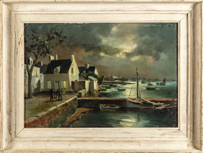 null Yvon DIEULAFE (1903-1990)
The port at night 
Oil on isorel, signed lower left...
