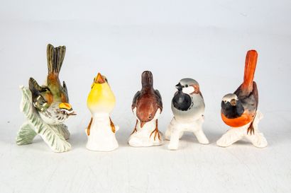 null Manufacture GOEBEL - ALLEMAGNE 
Ensemble de 5 oiseaux en porcelaine polychrome,...